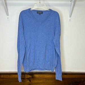 Brooks Brothers Blue V-Neck Supima Cotton Sweater- L